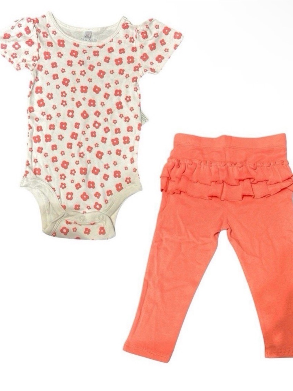 Okie Dokie Baby Girls Floral Onesie Bodysuit Coral Pink Ruffle Pants Outfit 12M